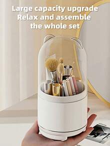 Soporte giratorio de 360 grados para brochas de maquillaje, organizador de maquillaje para tocador, estante de almacenamiento de lápices labiales para escritorio. Soporte giratorio para brochas de maquillaje, taza transparente a prueba de polvo para bolígrafos, organizador de brochas de sombra de ojos, estante de almacenamiento de lápices labiales, bolsa de maquillaje, esencial de viaje - Multicolor - Ver 2