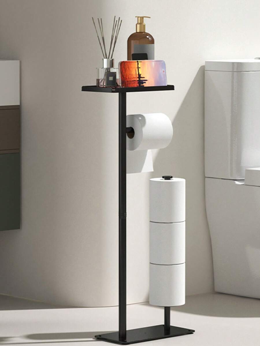 1pc Vertical Toilet Paper Holder - Bathroom, Toilet Paper Storage Rack With Stable Base And Top Shelf, Convenient Paper Organization, Bathroom Storage Cabinet, Toilet Paper Organizer, Holiday Gift - Multicolor - View 1