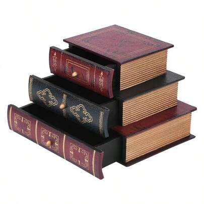 Jewelry Storage Box, 3 Layer Vintage Book Shape Display Storage Case, Handmade Bracelet Necklace Ring Holder Organizer Take PhotosHome Decoration Box