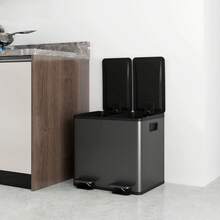 HOMCOM Dual Kitchen Garbage Bin, 2 X 4 Gallon (2 X 15 L) Trash Can With Foot Pedal, Soft-Close Garbage Can With Removable Inner Buckets, Fingerprint-Proof For Kitchen, Black - 黑色 - 查看 8