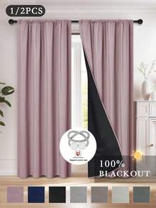 2片装遮光窗帘,100%遮光,隔热,阻隔紫外线,适用于豪华客厅、卧室、家居装饰、圣诞装饰,杆袋式设计,1片窗帘 - 彩色 - 查看 6