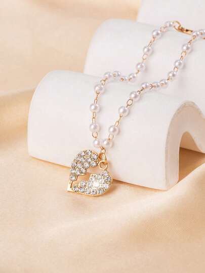 1 Peça Pulseira Elegante Minimalista e da Moda com Pingente de Coração de Corrente de Pérola Falsa Personalizada, Adequada para Adolescentes, Férias, Viagens, Festas, Pode Ser Dada como Presente para Família, Amigos, Esposa