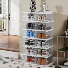 Transparent Shoes Box 3/6 Layers Shoe Display Case Thickened Foldable Sneaker Shoe Organizers Stackable Dustproof High-Top Cabinet Shoe Rack Shelf - 無色 - 查看 1