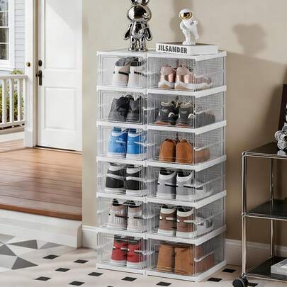 Transparent Shoes Box 3/6 Layers Shoe Display Case Thickened Foldable Sneaker Shoe Organizers Stackable Dustproof High-Top Cabinet Shoe Rack Shelf
