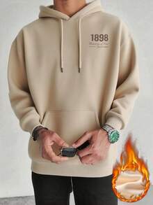 Zrgoth Sudadera con capucha con bolsillo canguro y estampado gráfico con tema de Brooklyn para hombre, estilo callejero, otoño/invierno - Albaricoque - Ver 5