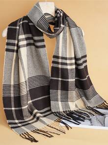 1 件男女通用时尚印花流苏围巾，180 * 30 厘米格子披肩围巾，男士经典商务围巾 - 多色 - 查看 8