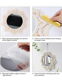 1个超大波西米亚风手工流苏壁镜，编织挂镜，客厅卧室墙面装饰，高品质墙面装饰品，适合作为感恩节、圣诞节、万圣节礼物，也适合卧室装饰，是馈赠亲朋好友的理想之选。 - 米色 - 查看 9