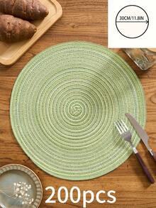 1/4/6/12pcs Bohemian Style Woven Placemats, Round Solid Color Dining Table Mats For Kitchen, Bowls, Cups, Suitable For Holidays, Parties, Birthdays, Vintage, Countryside, Outdoor, Home Decor, All Seasons - Green - View 33