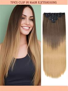 Extensii de păr sintetice lungi și drepte cu clips, 22 inch, 16 clipsuri, 220 g, clipsuri în perucă pentru temperaturi ridicate, pentru femei - Multicolor - Vizualizare 13