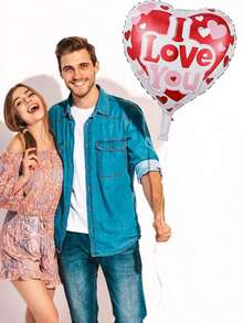 100pcs Heart-Shaped Aluminum Foil Balloons Heart Wedding Printed Aluminum Foil I Love You Balloons