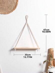 1pc/2pcs Handmade Woven Wall Hanging Rack, Triangular Wooden Floating Shelf, Boho Style Wall Mount Storage Rack With Macrame Tassel, Minimalist Home Decor, Natural Beige, Suitable For Living Room, Bedroom, Office And Entryway - Beige - View 13