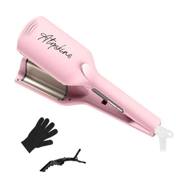ATOPSKINS Wave Hair Styler & Curler - Big Waves, High Temperature, Wet & Dry Use | Suitable For All Hair Types, Dual Voltage Global Use | Perfect For Halloween & Christmas Styling, Great Hair Gift (Pink)