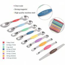 16pcs Stainless Steel Magnetic Measuring Cups And Spoons Set, Stackable Measuring Cups And Spoons, Kitchen Baking Tools, Seasoning Utensils With Measurement Markings - Multicolor - View 8