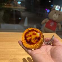 Looks So Real Imitation Egg Tart Key Chains Creative Fruit Food Keychain For Women Bag Pendant Novelty Funny Scene Decor Party Gift Fake Food Dessert
