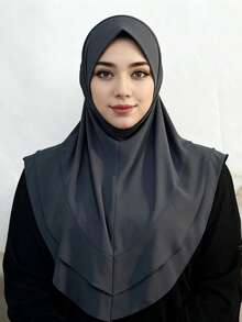 1pc Women's Quick-Wear Headscarf, Arabic Style Scarf, Double-Layer Lace Short Headscarf, Minimalist Muslim Headscarf - Multicolor - View 6