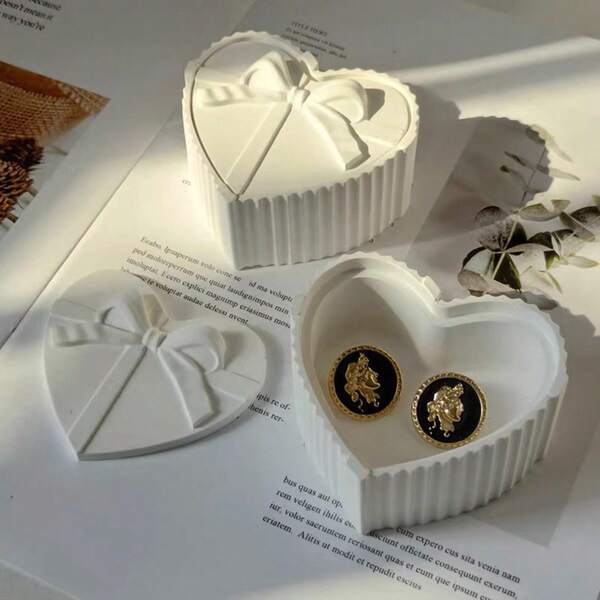 1PC Handmade Creative Bow Jewelry Storage Box With Lid, Multifunctional Storage, Heart, Oval, Square, Round Optional, Used For Photography And Photography, Room Decoration, Piggy Bank, Aromatherapy Box, Candle Holder, Beauty, Accessories, Jewelry Storage