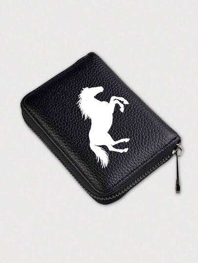 This Popular Black Zipper Card Wallet Features A Unique Horse Theme And Comes With A Transparent Card Case. It's An Excellent Choice For Card Storage And Can Be Used To Store Your Cards As Serve As Your Wallet. It's A Christmas Gift