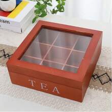 Retro Tea Coffee Box 9 Cells Wooden Storage Box With Visible Lid Multi-Compartment Organizer For Tea Bag Jewelry Coffee Modern Simple Home Storage - White - View 2