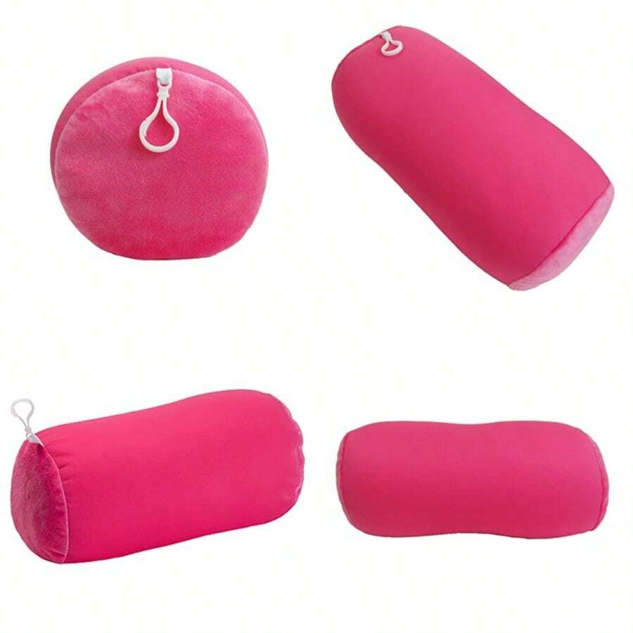 Microbead Bolster Tube Travel Pillow - Compact Neck Roll Pillow For Airplane Car Or Home - Soft Lumbar Port Pillow - Pink