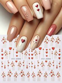 2pcs Red Heart Nail Sticker With Shiny Golden Stripe Line Design Valentine's Day Romantic Self-Adhesive Acrylic Nail Art Decals For DIY Manicure Nail Art Charms Nail Supplies - Multicolor - View 2