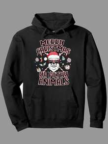 1pc Men'S Casual Christmas Hoodie - Cotton Blend Printed Pullover With Pocket, Digital Heat Transfer Detail, Slight Stretch Knit Fabric, Hooded Collar, Regular Fit, For Spring/Fall - 280g,Fall Hoodies,Men's Fall Clothes,Street Wear,Halloween,Mens Hoodies,Y2k Clothes,Jesus Hoodie,Thanksgiving Day,Nightmare Before Christmas,Christmas - Black - View 1