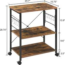 3-Tier Kitchen Bakers Rack, Utility Serving Cart, Multifunction Microwave Oven Stand, Baker's Rack With Storage Shelf And 10 Hooks - 黑色 - 查看 9