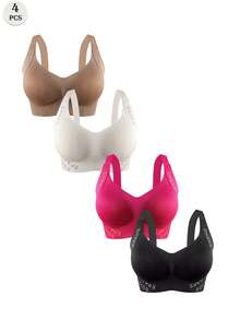 4pcs Women's Seamless Jelly Gel Supported Wireless Comfortable Bra - Multicolor - View 10