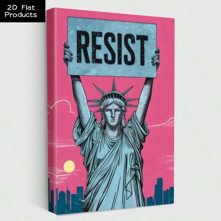 1Pc Framed Canvas Wall Art Resistance, No America Kings In America Protest Sign, Political Activist Poster, Rally Sign, Resist Protest Poster - 彩色 - 查看 1