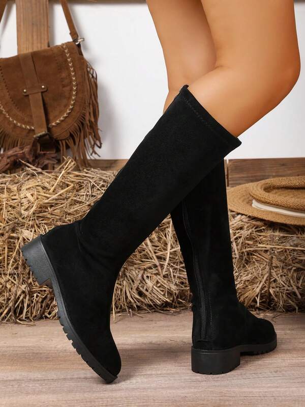 2025 New Autumn/Winter Women's Thigh High Boots, Black Suede Slim Leg Equestrian Boots, Knee-High English Style