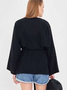 Kimono da donna a maniche lunghe con laccio frontale, colore unito, stile minimalista per uso quotidiano