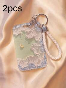 Floral Oil Painting Card Holder With Keychain - Flower Moon Oil Painting Design, Fashionable Protection For Your School And Office Cards, With Sliding Cover And Card Lanyard, Durable Plastic Protective Case Suitable For Student ID, Meal Card, Public Transportation And Metro Access Card, Hard Card Holder, Work ID Protector - Multicolor - View 15