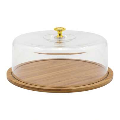 Boleira Porta Bolo Torta Base Bambu Tampa Acrílico Pegador