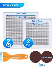 7件套（2片15厘米+2片20厘米+2片4英寸砂纸+1个塑料刮刀）石膏板修补铝墙贴片套装，镀锌板上覆有玻璃纤维网，石膏板孔洞修补贴片，带加长自粘网的金属贴片，易于使用的玻璃纤维和铝墙修补贴片 - 彩色 - 查看 2