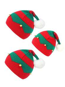 1/3pcs Christmas Knitted Hat-Autumn And Winter Warm Merry Christmas Bell Hat Wool Ball Hat Parent-Child Hat Christmas Hat Bell Knitted Wool Hat - Multicolor - View 12
