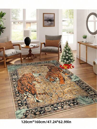 1pc Tiger Area Rugs, Boho Washable Rugs Living Room, Vintage Zachte Dining Room Rug, Non Slip Resistant Large Vloer Tapijt Office Bedroom,Living Room,Entrance Welcome Door Mat, Camel view 7
