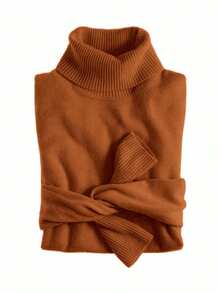 MF Kit 3 Basic Women's Knitted Blouse High Neck Cacharrel Sweater - BRONZE/CAQUI/BRANCO - View 2