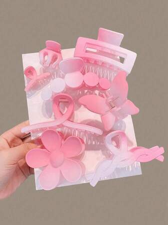 8pcs/Set Gradient Pink Fashionable Hair Clip For Women, Spring/Summer, Suitable For Daily Use And As A Gift For Girlfriends, Claw Clips