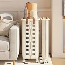 带轮可折叠洗衣篮 - 耐用塑料可折叠储物箱，便携式多隔层衣物收纳篮，适用于浴室、卧室和洗衣房的储物整理箱，穿孔设计，易握手柄，洗衣房洗衣篮 - 彩色 - 查看 8