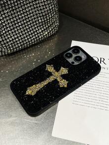 1pc Black Crystal Cross Luxury Vintage Gothic Style Phone Case For ICover 17 Pro Max - Gold - View 6