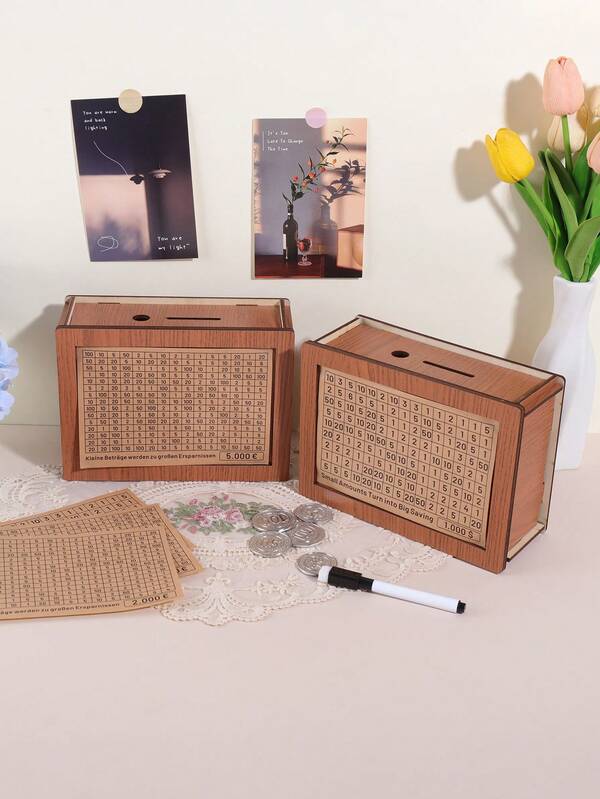 1 pièce Tirelire en bois créative, peut être assemblée en artisanat en bois, plan d'épargne portable pour les billets de banque et les pièces, décoration de bureau exquise, un cadeau d'anniversaire pour les amis.