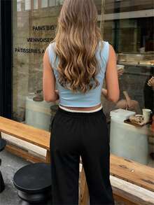 女士纯蓝色休闲优雅通勤不对称前开式西装背心，适合日常外出、通勤、约会、街拍、圣诞节、情人节等场合 - 淺藍色 - 查看 3