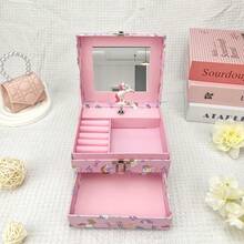 1个长方形粉色独角兽旋转木马音乐盒，卧室/客厅装饰，中等容量带抽屉，多层纸质首饰收纳盒，适合情人节、开学季、生日、婚礼、派对、日常礼物 - 粉紅小馬 - 查看 6