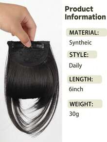 Perucă cu clips cu breton francez 1 buc, perucă sintetică densă și naturală, păr drept cu perciunii, potrivită pentru femei blonde, 15 cm, cu agrafă de păr, agrafă de păr, agrafă de păr