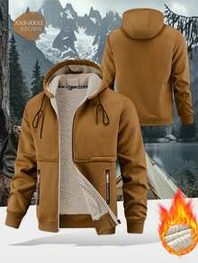 男士长袖加厚抓绒拉链连帽休闲针织外套，秋冬款，1件