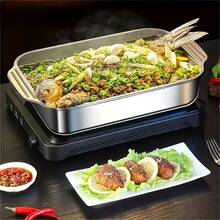 1pc Grilled Fish Plate, Grill Plate, Thickened Stainless Steel Grilled Fish Plate Cover, Barbecue Plate, Tray, Square Plate Barbecue Rack, Grilled Fish And Seafood Plate, Restaurant Barbecue Plate, Outdoor Barbecue Plate. - Silver - View 8