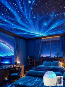 1个极光星空投影灯，带遥控器，7种可调节灯光效果 - 非常适合露营、卧室装饰、婚礼、节日派对、情人节礼物、家居装饰、露营配件 | 奇幻主题装饰 | USB供电投影仪，房间装饰 - 彩色 - 查看 6