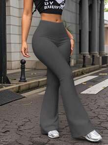 Pantalones acampanados de unicolor casuales para tallas grandes, primavera - Gris Oscuro - Ver 3