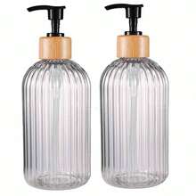 16.9oz Soap Dispenser With Bamboo Pump - Refillable Plastic Bottle, Vertical Stripe Design For Kitchen & Bathroom, High-Quality Hand Soap, Dish Soap, Lotion Pump Bottle Green,Clear,Black,Amber - Multicolor - View 14