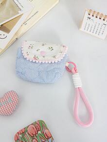 1 Piece Cute Embroidered Love-Shaped Pattern Card Bag Cute Strip Print Bluetooth Headphone Storage Bag Mini Makeup Hanging Bag Pink Floral Pattern Makeup Pouch Colorful Wrist Band Coin Purse Flip-Up Design ID Card Organizer Bag Charger Bag Charger Case Waterproof Bag For Women For Men Electronic Organizer Travel Essentials