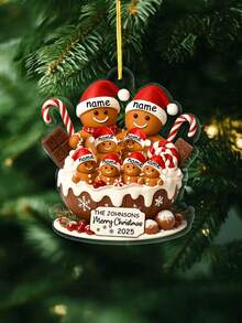 Personalized Family Name Ornament Custom Text Christmas 2025 Gingerbread Family Decoration Holiday Tree Hanging Ornament Winter Keepsake Gift For Parents Kids Friends Home Decor Personalized Ornament Fashionable Holiday Decoration Stocking Stuffer Gift Exchange Family Name Ornament
